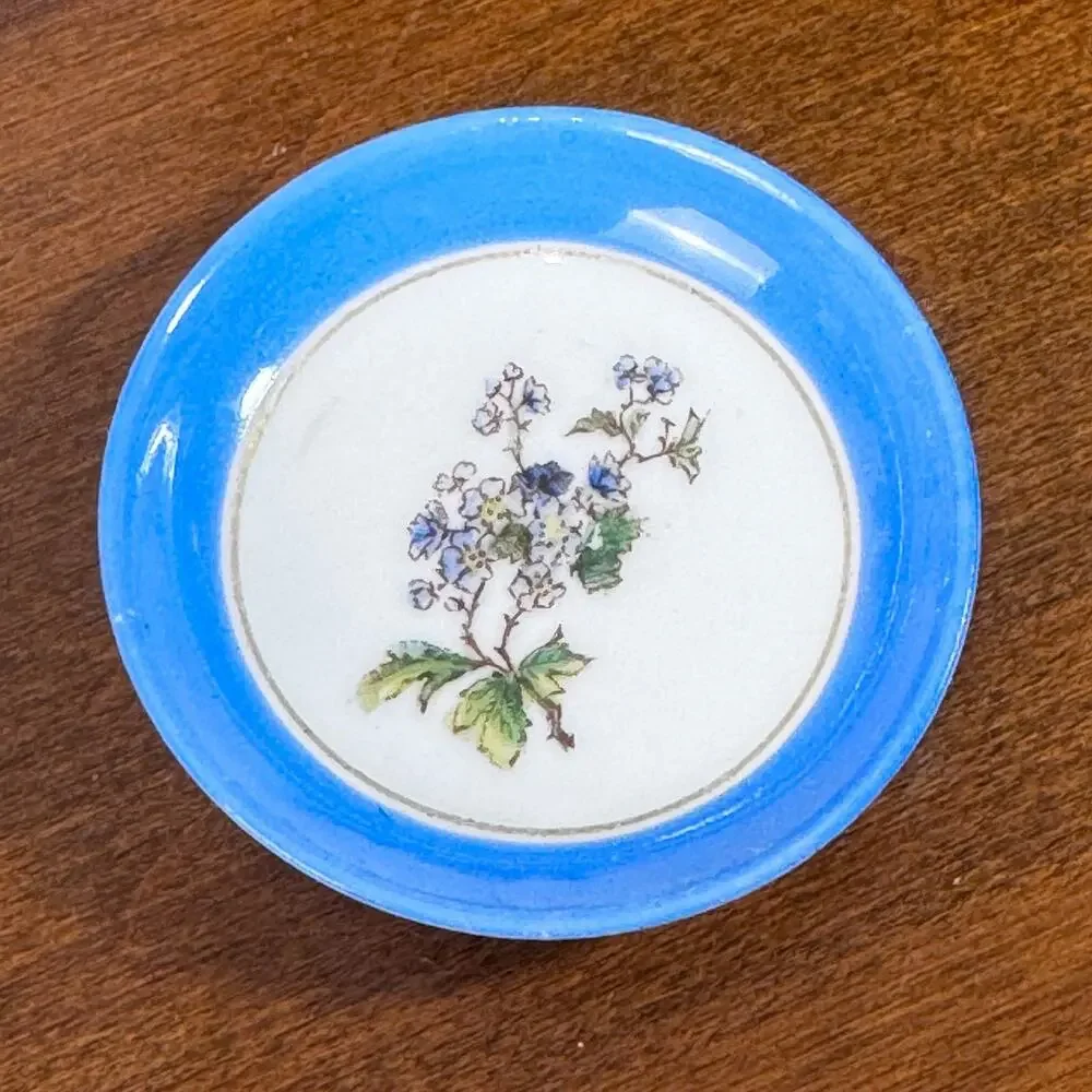 Antique Haviland & Co Limoges Butter Pat Hand Painted Floral Blue Flowers 2.75
